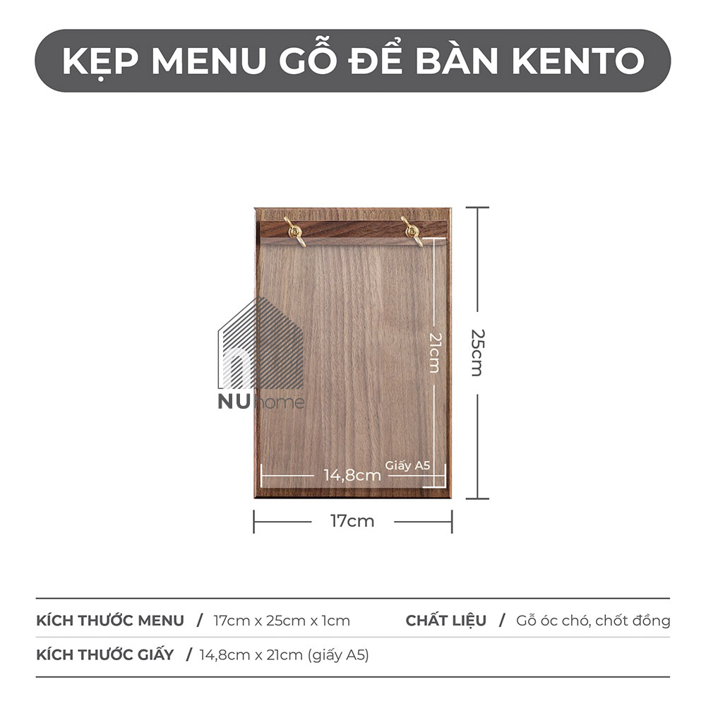 Kẹp menu gỗ để bàn - Kento - 17cm x 25cm (giấy A5)