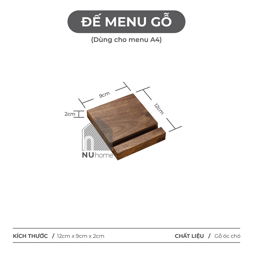 Kẹp menu gỗ để bàn - Kento - Đế lớn ( dùng cho menu A4)