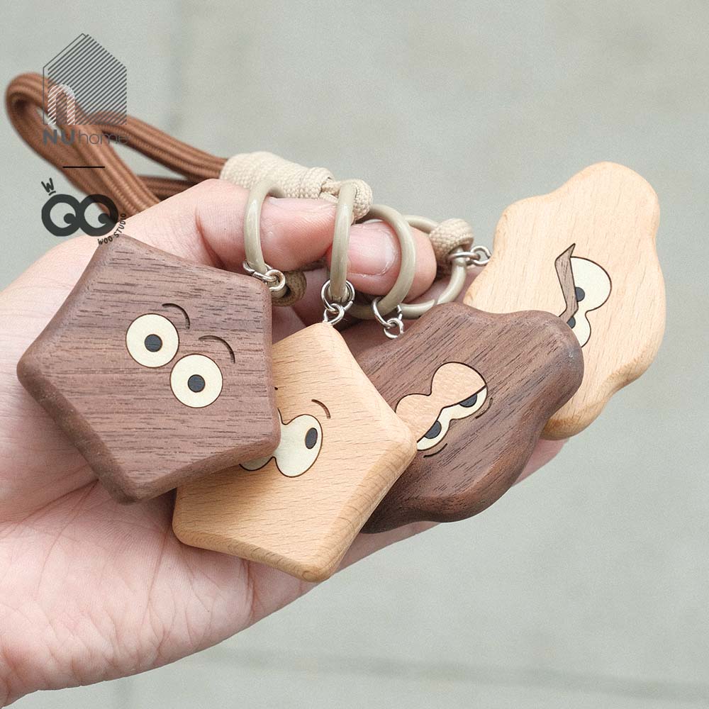 Móc treo chìa khóa gỗ hình mây và sao - Bato
