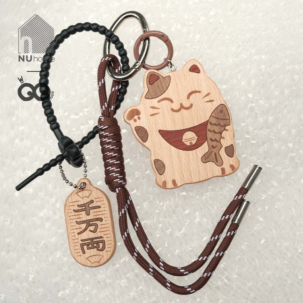 Móc khóa gỗ hình mèo thần tài - Komi - Ảnh 11