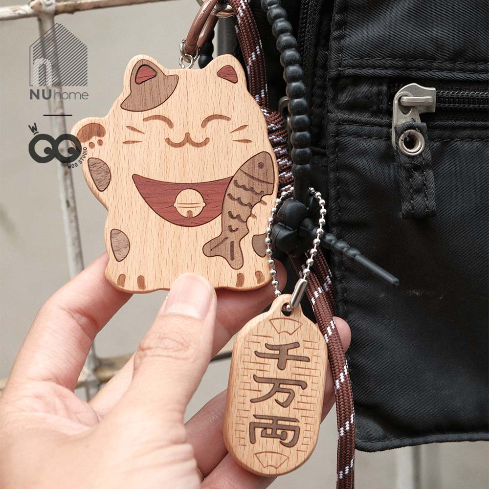 Móc khóa gỗ hình mèo thần tài - Komi - Ảnh 9