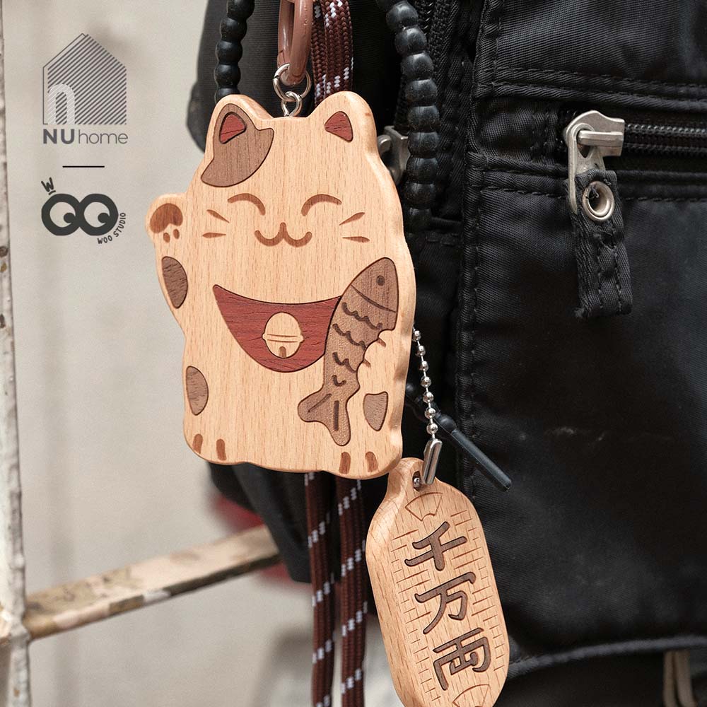 Móc khóa gỗ hình mèo thần tài - Komi - Ảnh 8