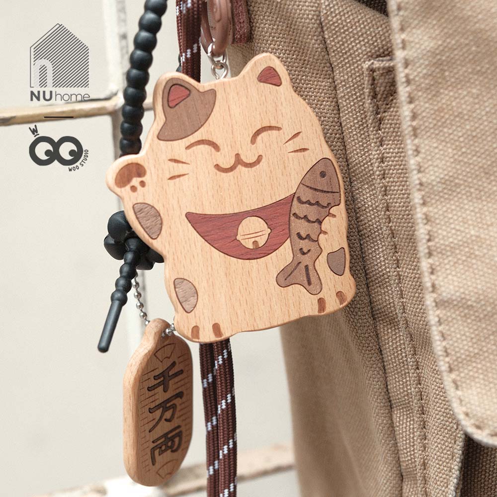 Móc khóa gỗ hình mèo thần tài - Komi - Ảnh 7