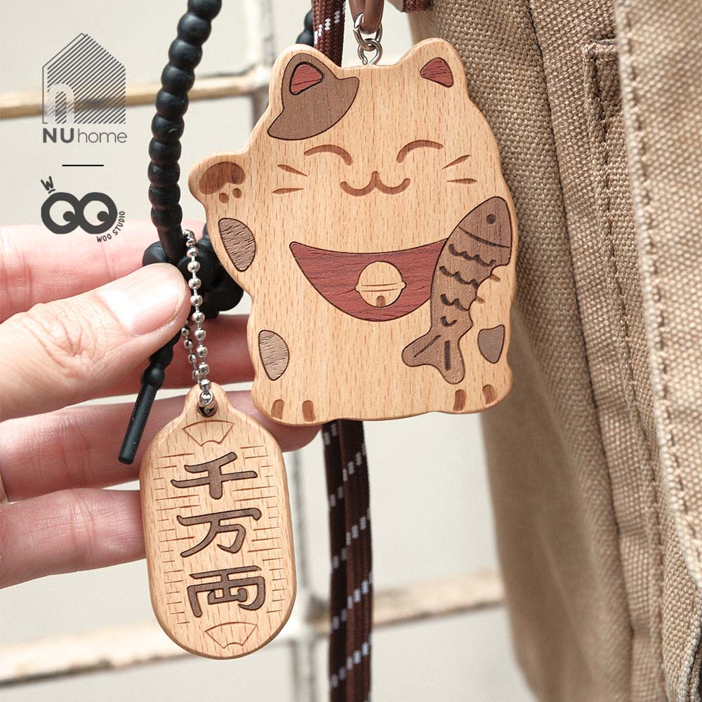 Móc khóa gỗ hình mèo thần tài - Komi - Ảnh 6