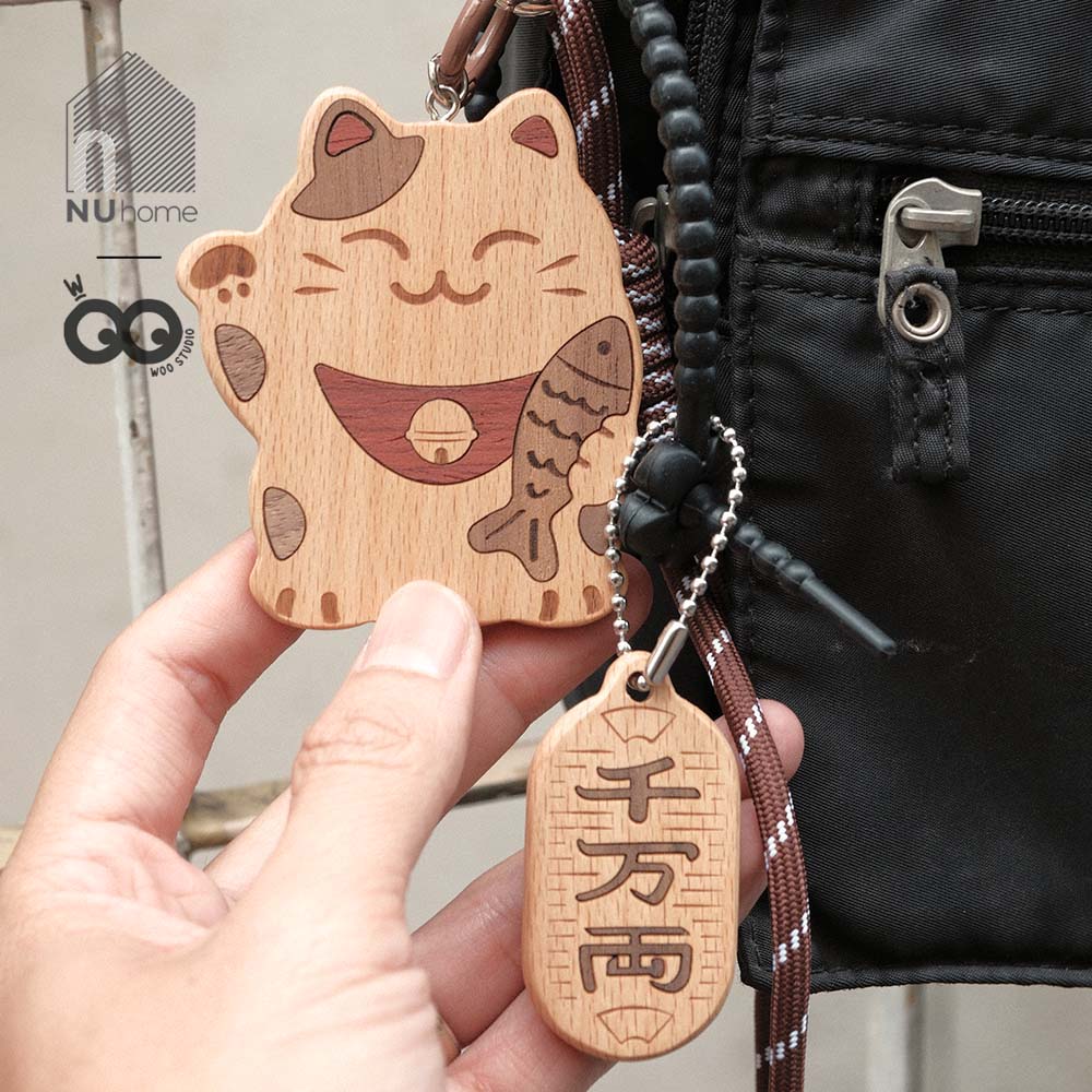 Móc khóa gỗ hình mèo thần tài - Komi - Ảnh 4