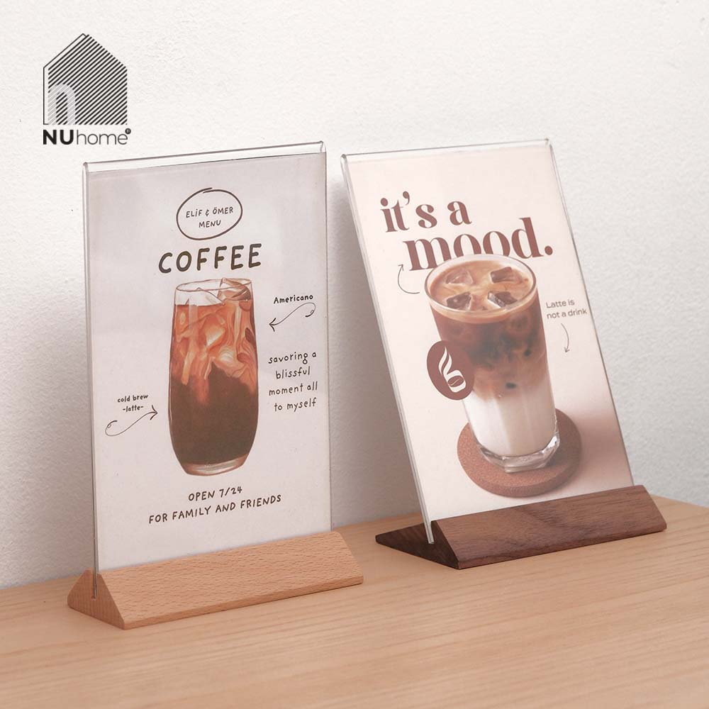 Menu mica đế gỗ - Tent card mẫu 4