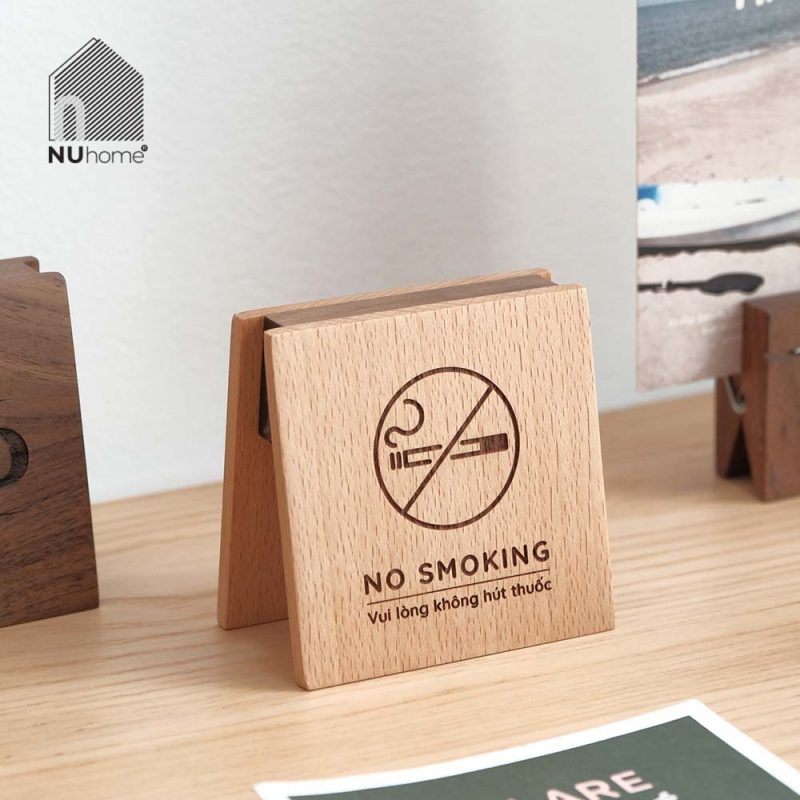 Bảng gỗ NO SMOKING khắc laser với nội dung tiếng Việt dành cho khách sạn và resort