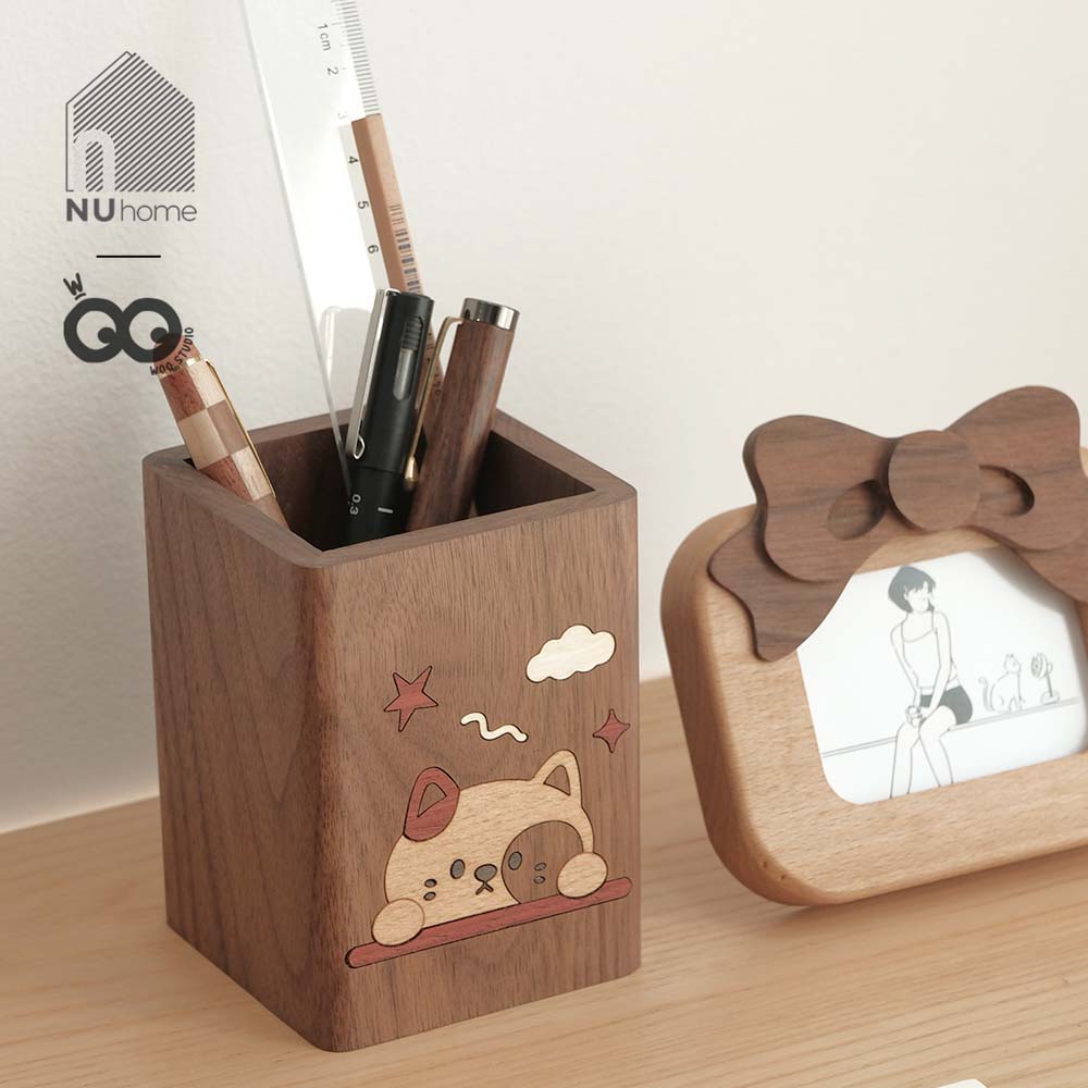 Hộp đựng bút gỗ - Hình chó mèo - Ảnh 4