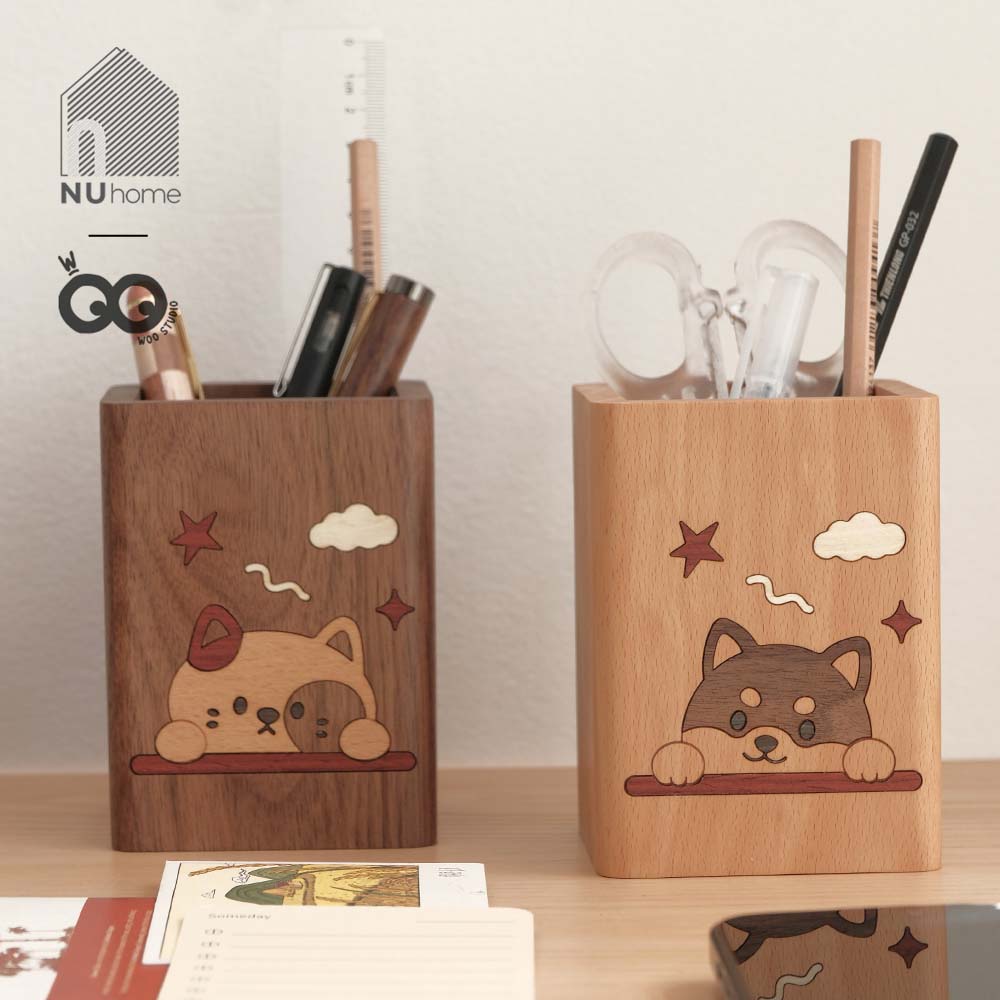 Hộp đựng bút gỗ - Hình chó mèo - Ảnh 2
