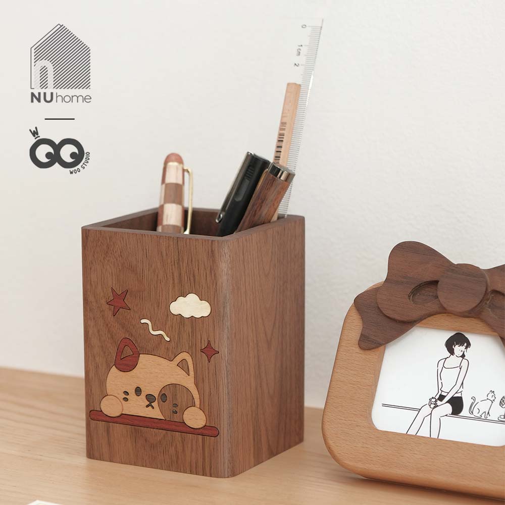 Hộp đựng bút gỗ - Hình chó mèo - Ảnh 6