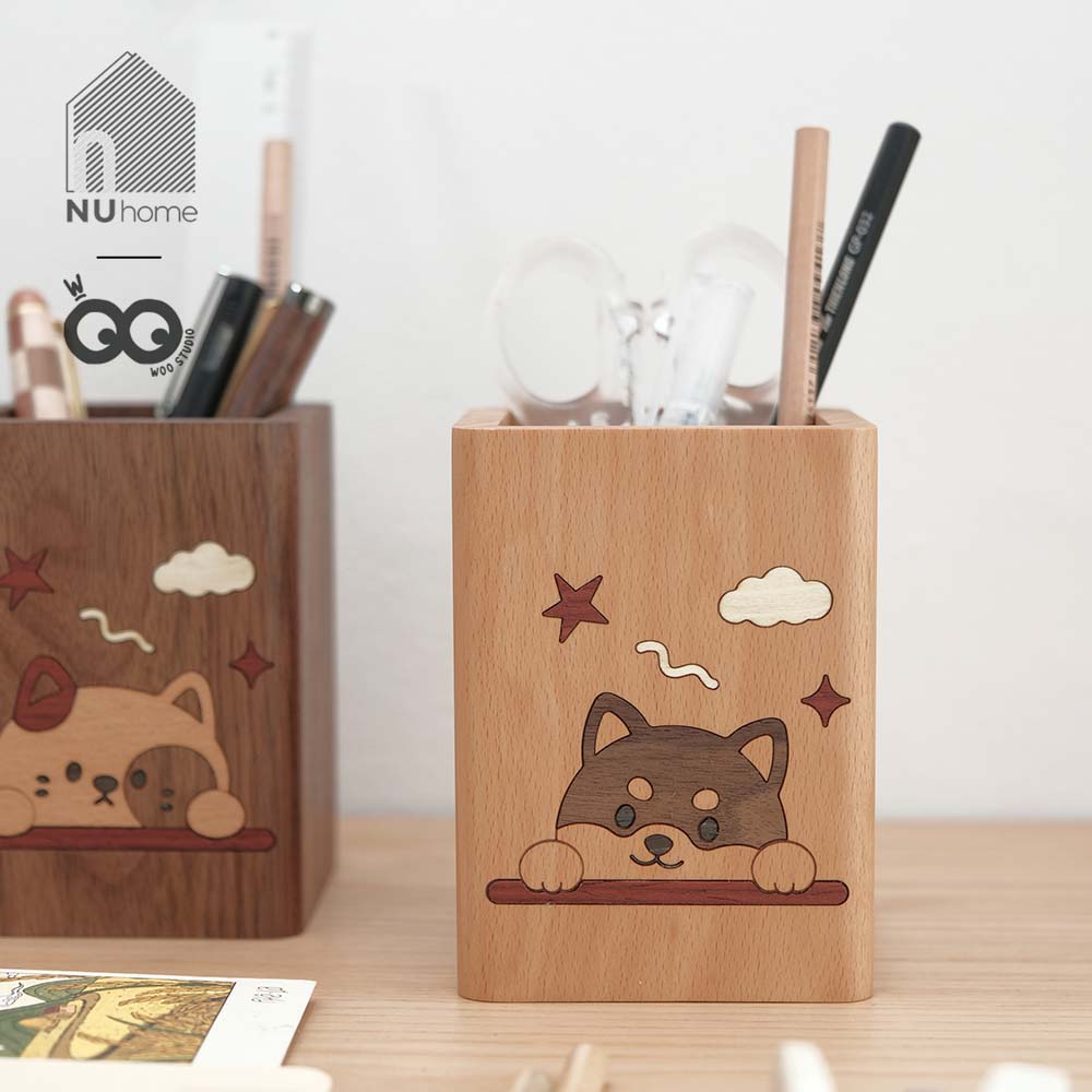 Hộp đựng bút gỗ - Hình chó mèo - Ảnh 3